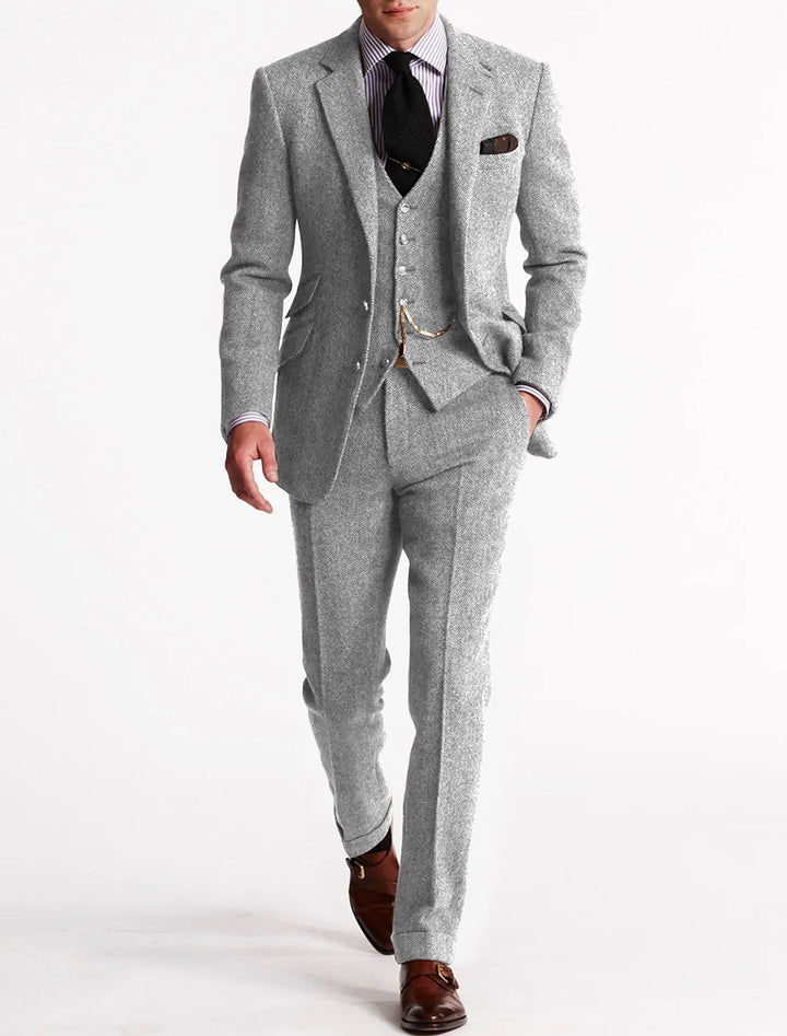 Classic Three-Piece Tweed Suit for Men