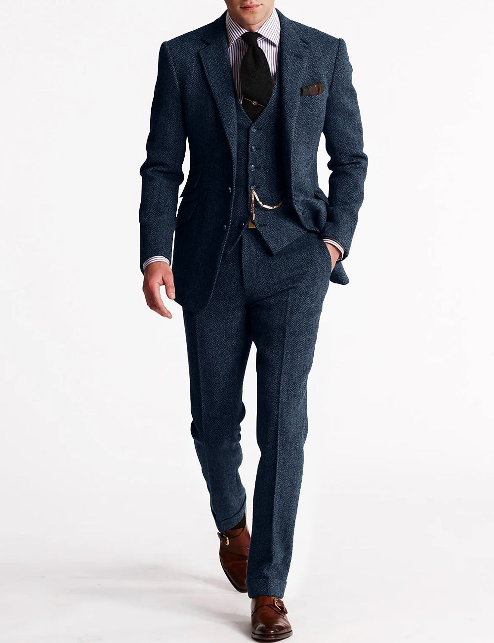 Classic Three-Piece Tweed Suit for Men