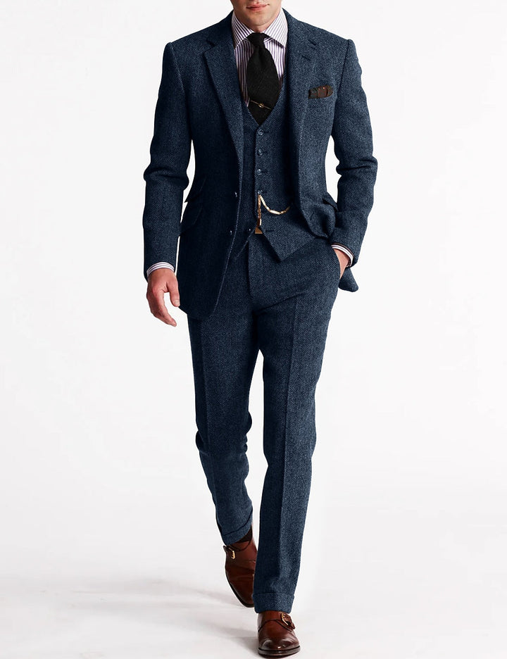 Classic Three-Piece Tweed Suit for Men