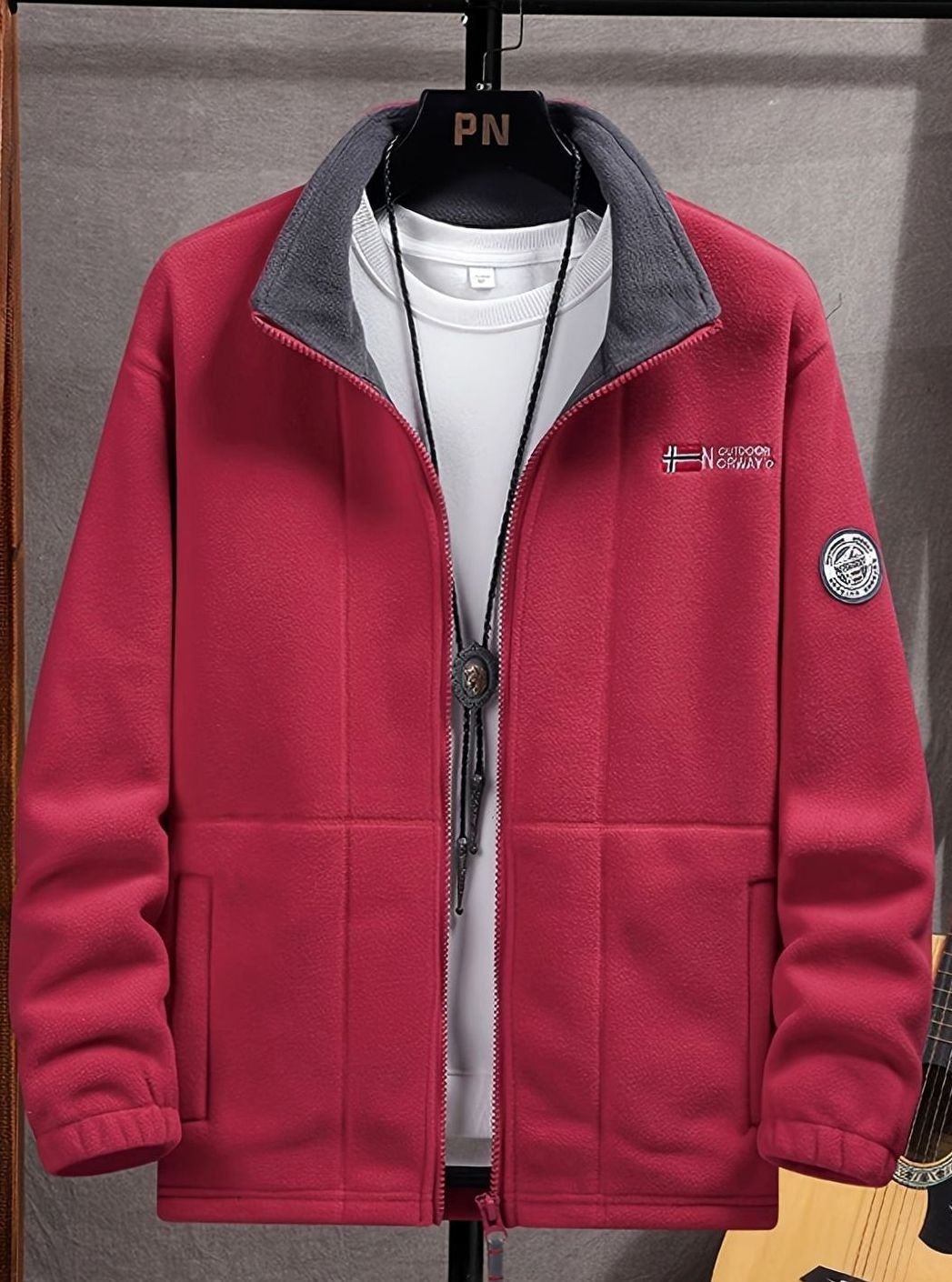 Men's Fleece Cardigan with Stand-Up Collar and Full Zip