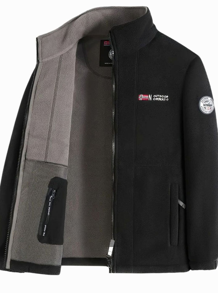 Men's Fleece Cardigan with Stand-Up Collar and Full Zip