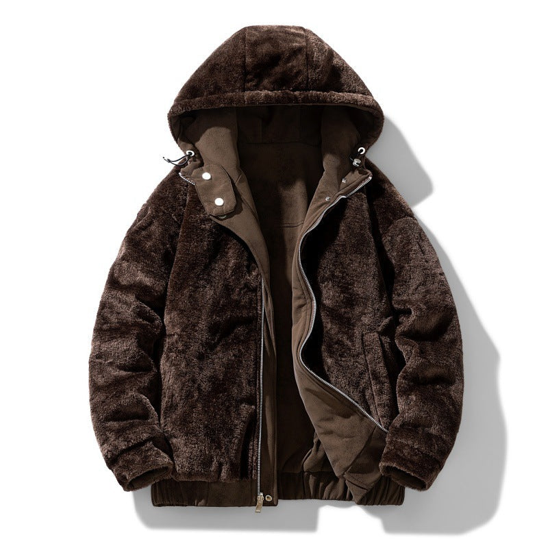 Men's Faux Suede Jacket with Hood and Teddy Lining