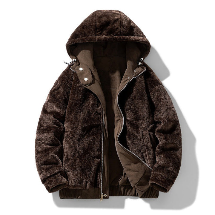 Men's Faux Suede Jacket with Hood and Teddy Lining