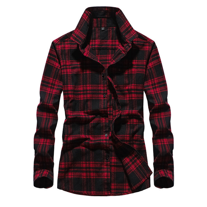 Men's Checked Flannel Shirt with Kent Collar and Adjustable Cuffs