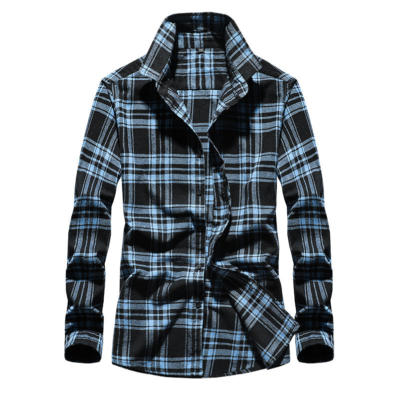 Men's Checked Flannel Shirt with Kent Collar and Adjustable Cuffs