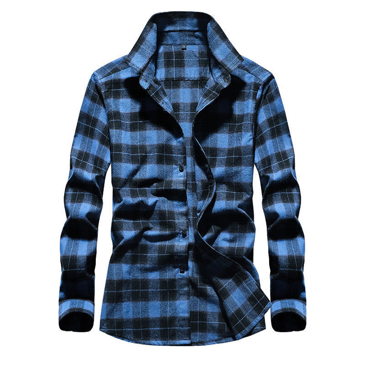 Men's Checked Flannel Shirt with Kent Collar and Adjustable Cuffs