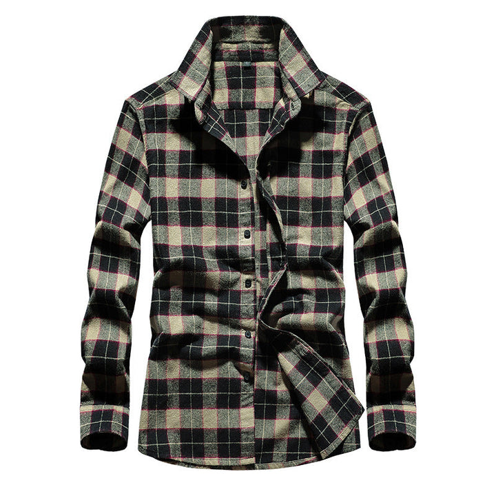Men's Checked Flannel Shirt with Kent Collar and Adjustable Cuffs