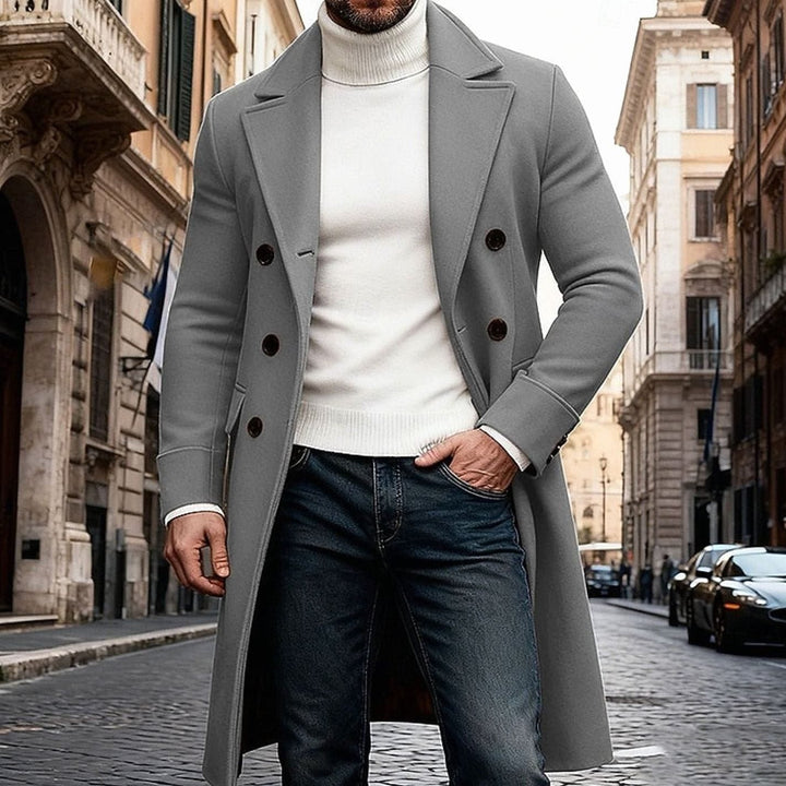Men's Long Wool Overcoat Double-Breasted Tailored Fit