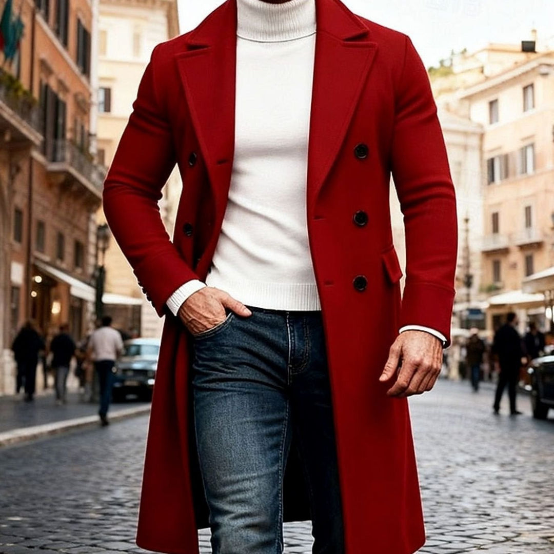 Men's Long Wool Overcoat Double-Breasted Tailored Fit