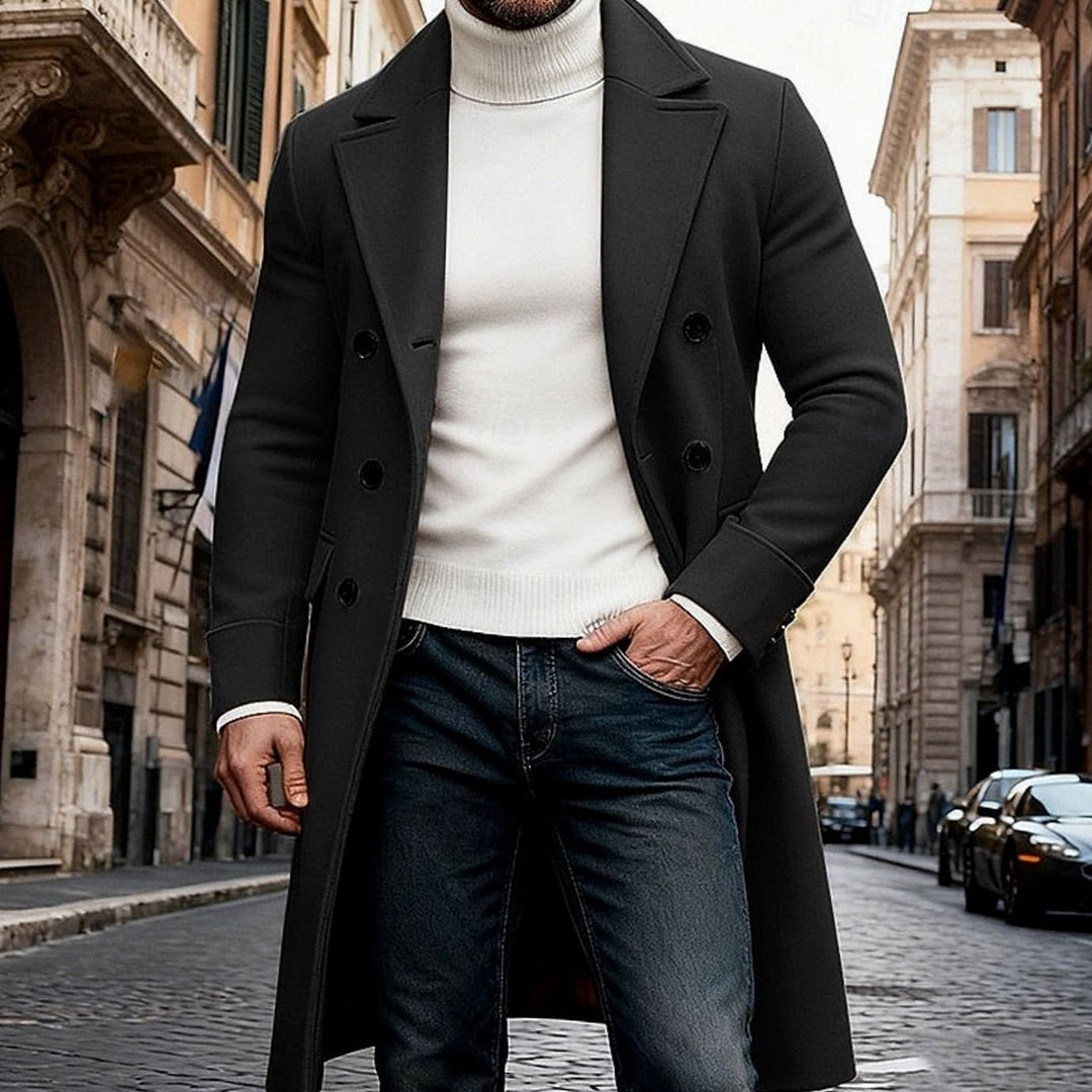 Men's Long Wool Overcoat Double-Breasted Tailored Fit