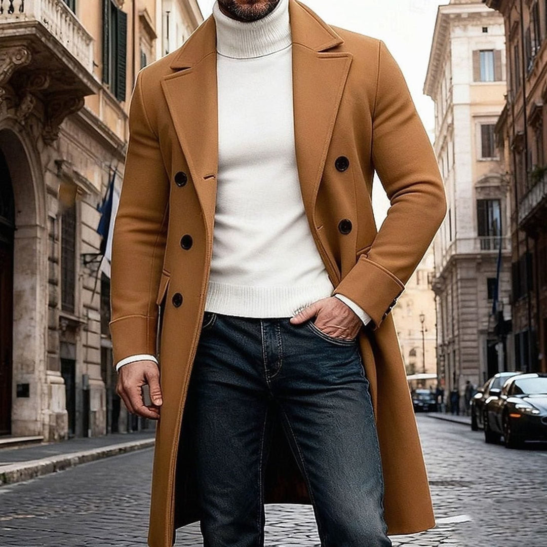 Men's Long Wool Overcoat Double-Breasted Tailored Fit