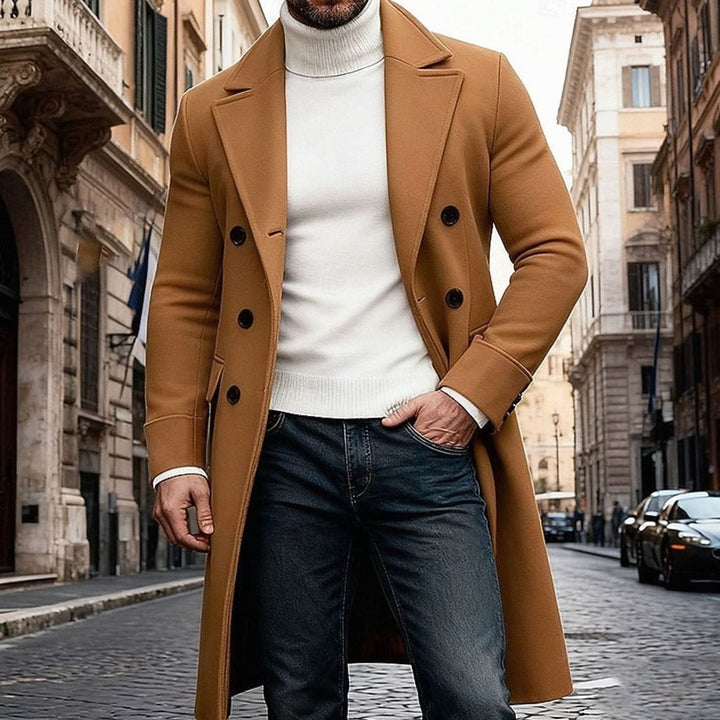 Men's Long Wool Overcoat Double-Breasted Tailored Fit
