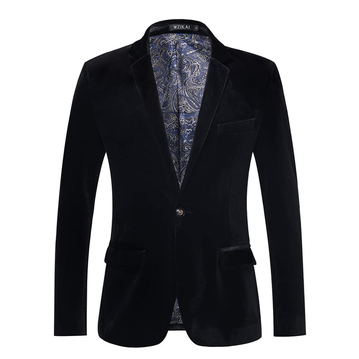Men's Velvet Dinner Jacket with Satin Lapels and Single Button