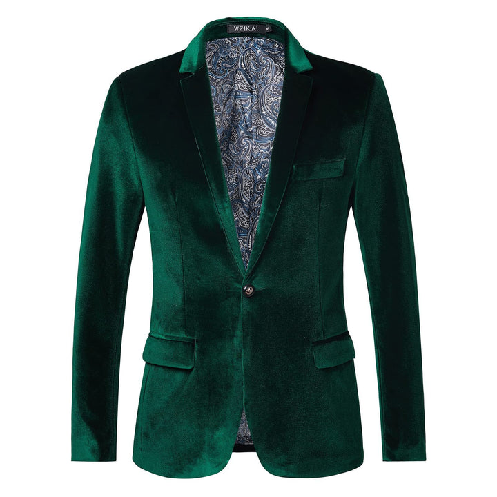 Men's Velvet Dinner Jacket with Satin Lapels and Single Button