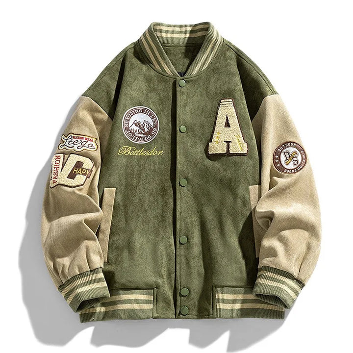 Anthony | Men's Varsity Button Up Bomber Jacket