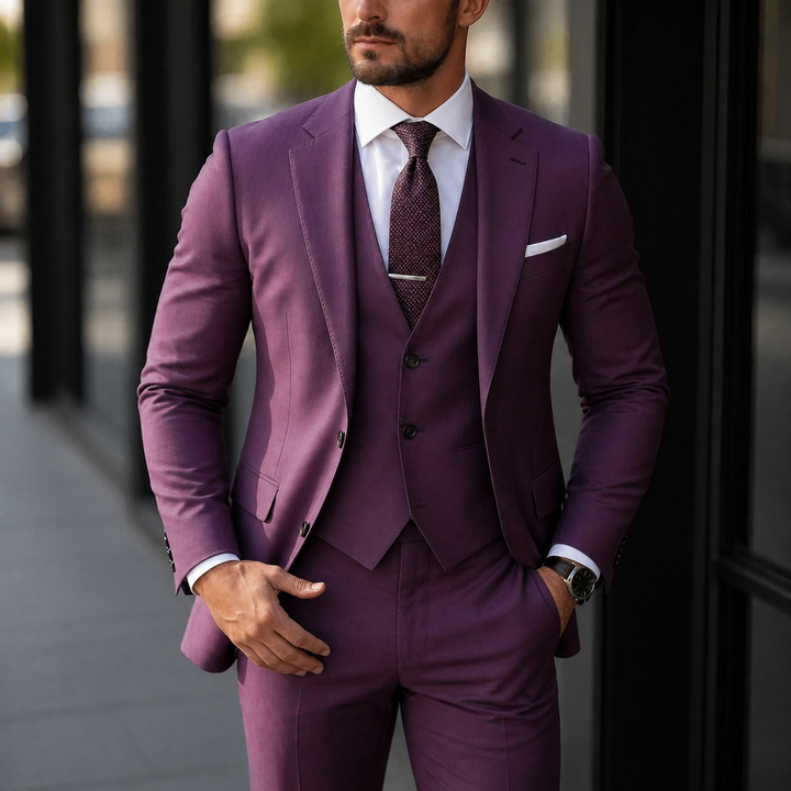 Men's Three Piece Dress Suit with Slim Fit Single Breasted Blazer and Matching Waistcoat