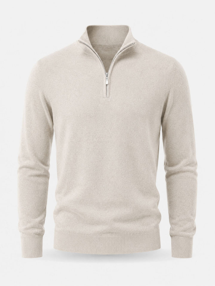 Men's Merino Wool Jumper with V-neck and Zip Detail