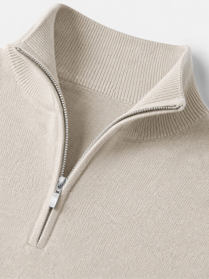 Men's Merino Wool Jumper with V-neck and Zip Detail