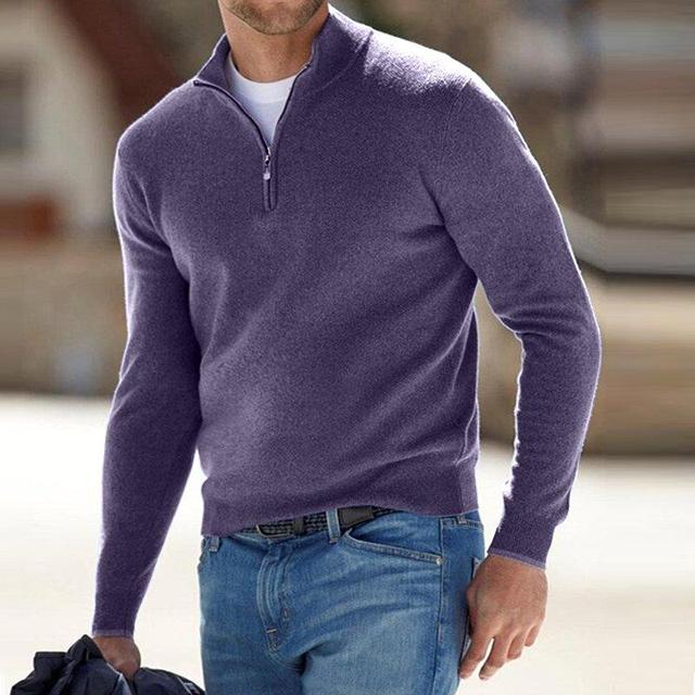 Men's Merino Wool Sweater with V-Neck and Zip Detail