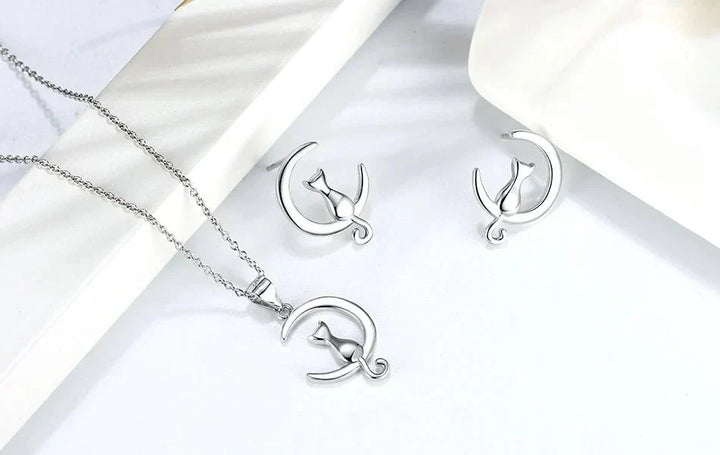 Moon & Cat Sterling Silver Cat Stud Earrings