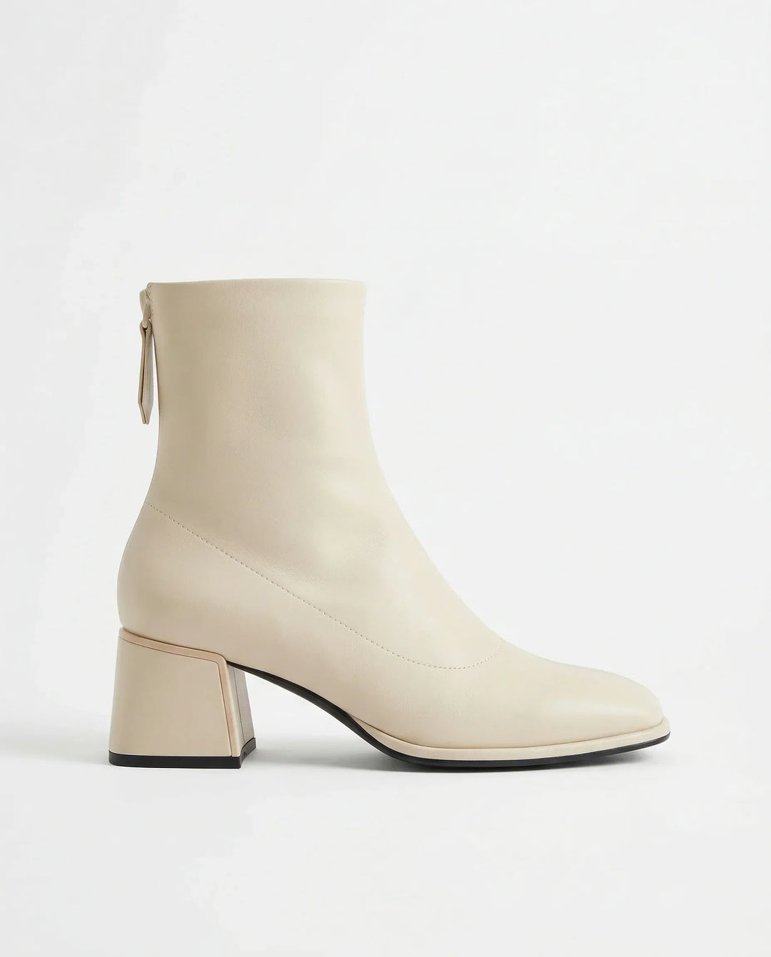Women's Leather Ankle Boots with Block Heel and Square Toe