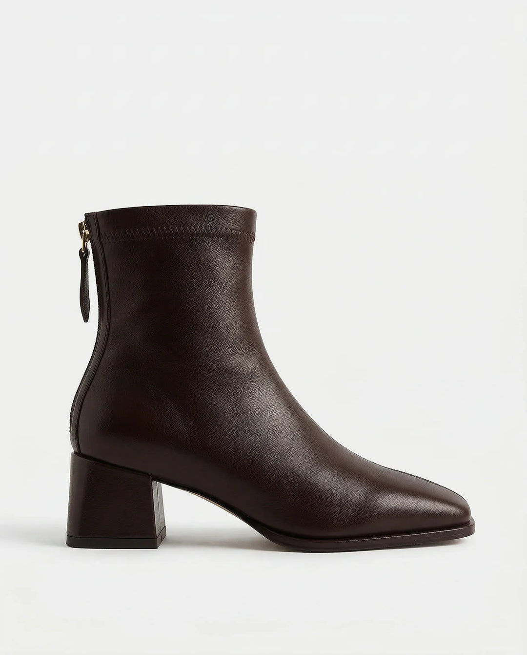 Women's Leather Ankle Boots with Block Heel and Square Toe