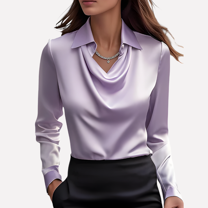 Women's Satin Cowl Neck Long-Sleeve Blouse