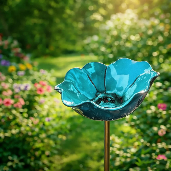 Metal Poppy Bird Bath Garden Stake – Garden and Balcony Decor, 60 cm