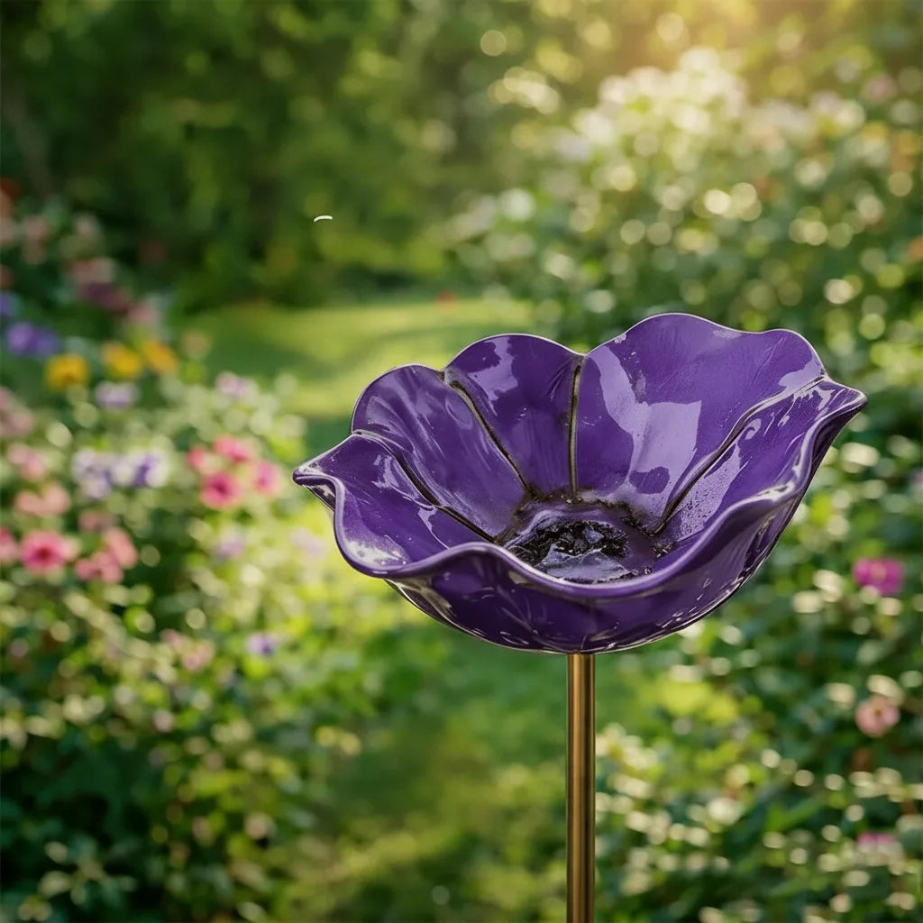Metal poppy bird bath stake – garden and balcony decoration, 60 cm
