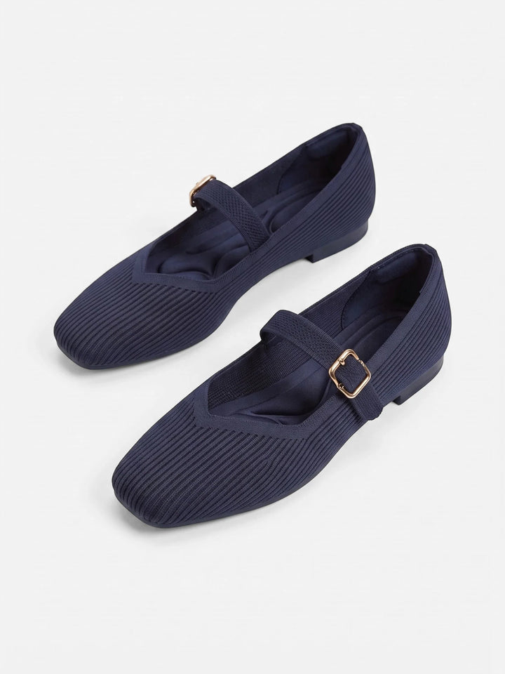 Women's Knit Mary Jane Ballet Flats with Square Toe