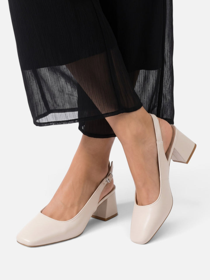 Women's Leather Square-Toe Slingback Pumps with Block Heel