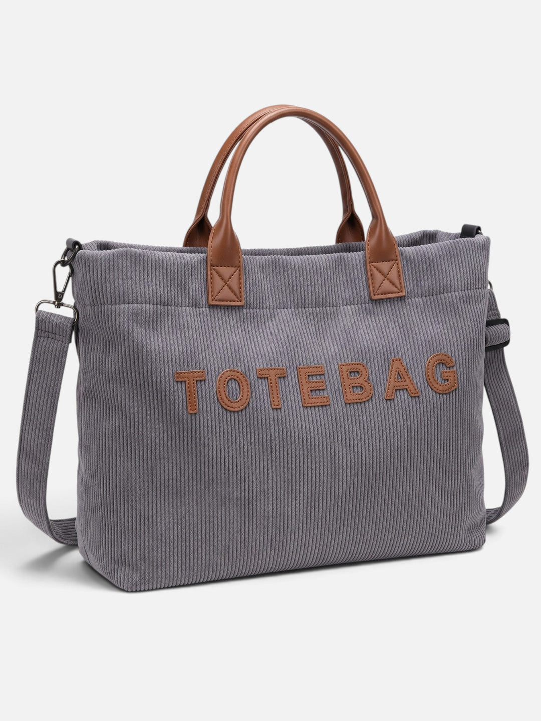 Women's Corduroy Lettering Tote Bag