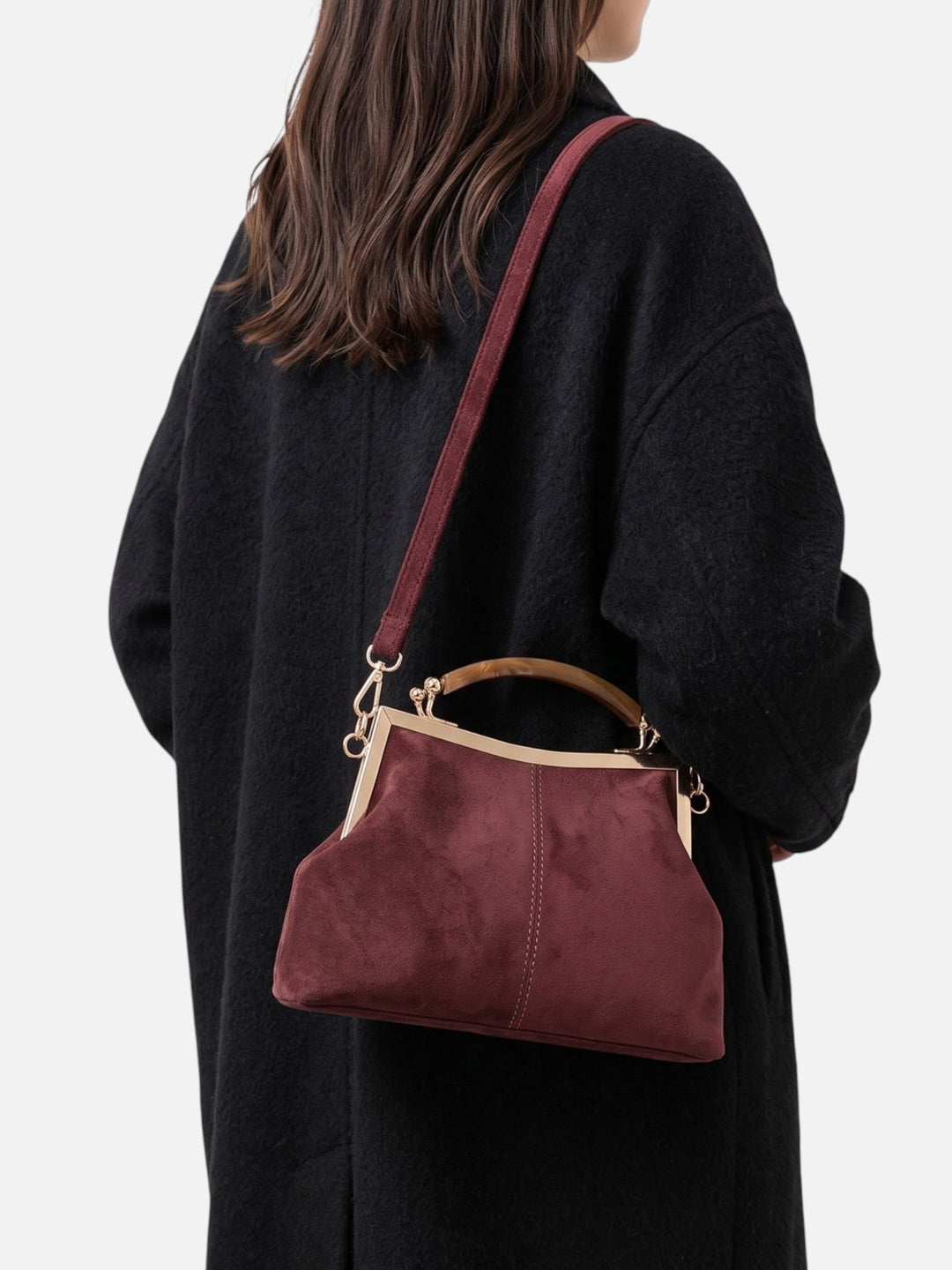 Women's Suede-Effect Crossbody Bag with Gold Clasp