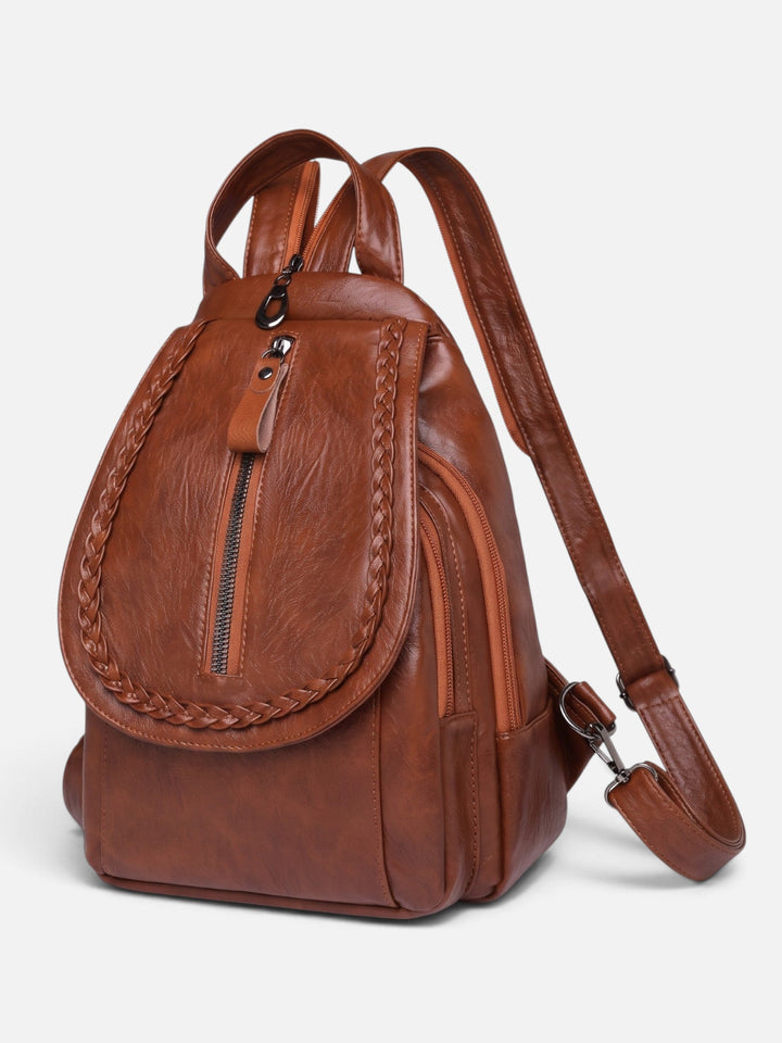 Women's Mini Woven Leather Backpack Crossbody