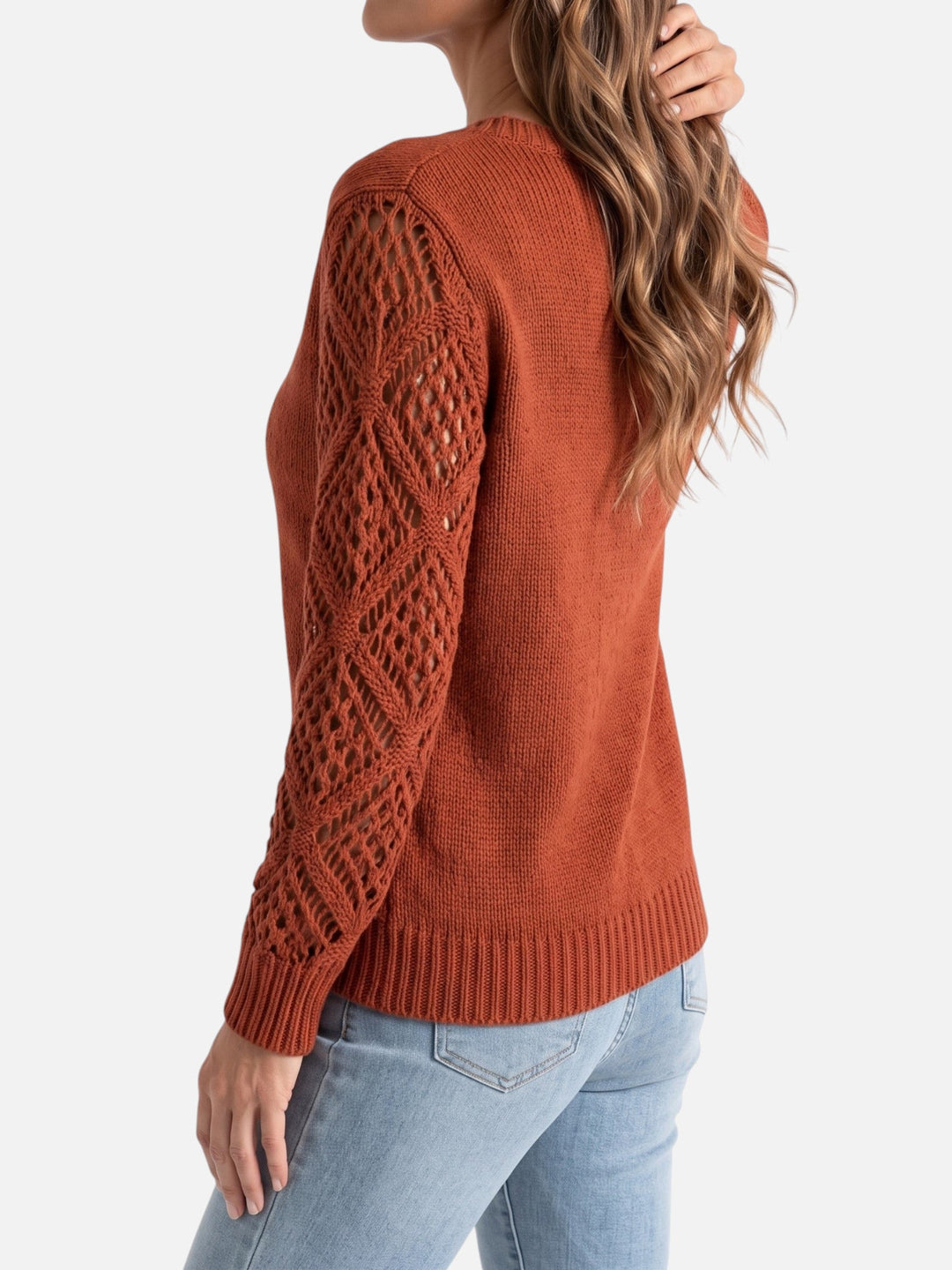 Women's V-Neck Crochet-Style Knit Sweater