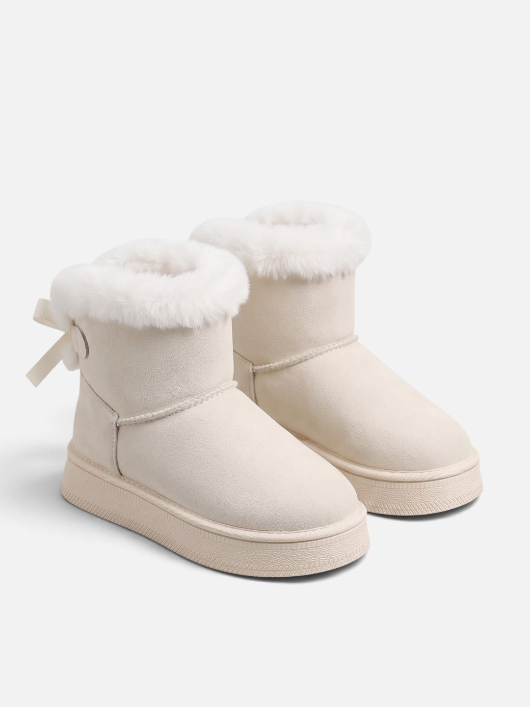 Women's Fur-Lined Faux Suede Ankle Boots with Bow
