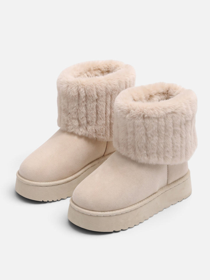 Women's Faux Suede Platform Ankle Boots with Faux Fur Cuff