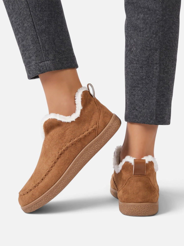 Women's Corduroy Slip-On Slippers with Faux Fur Lining