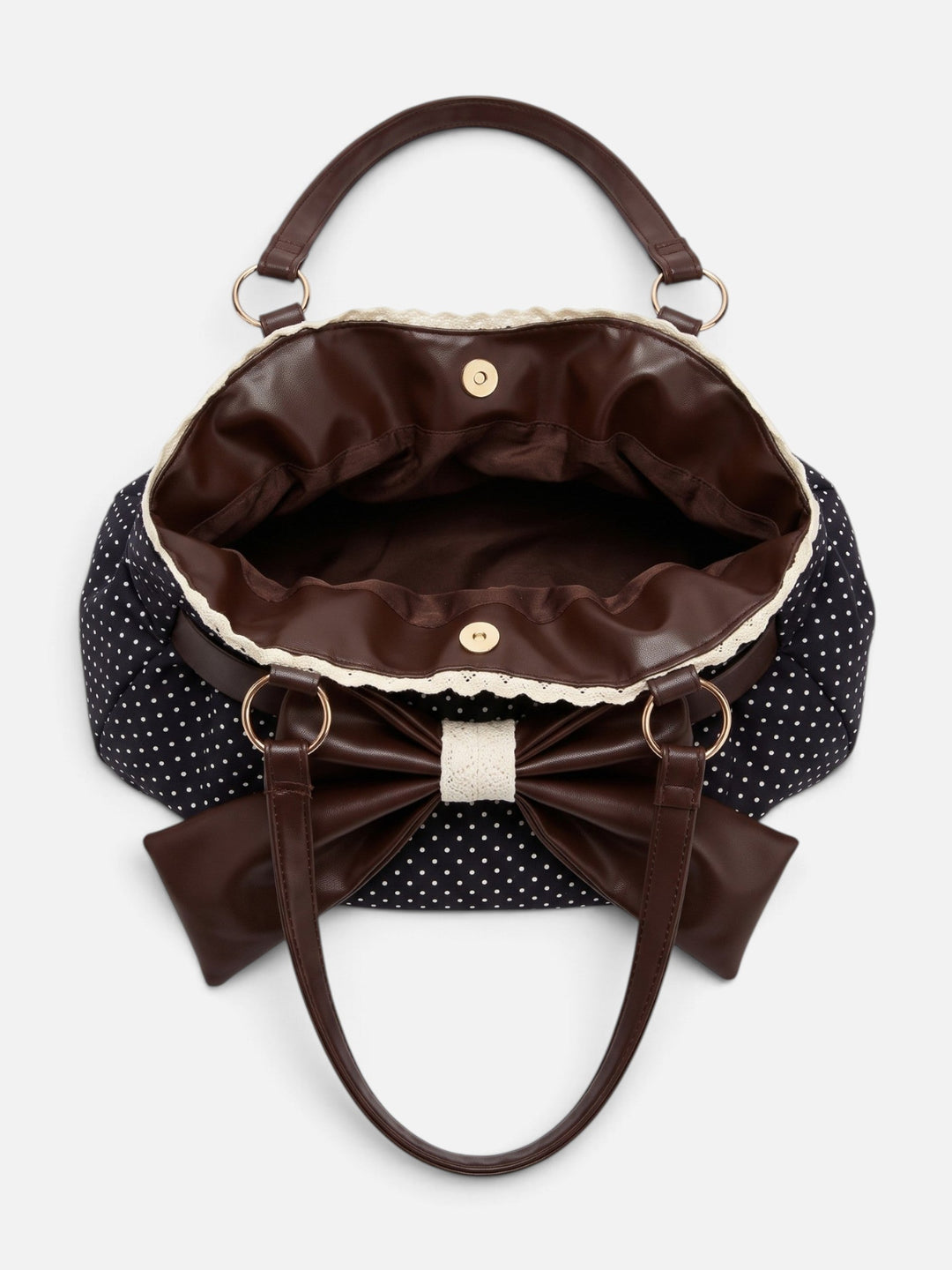 Women's Polka Dot Tote Bag with Bow and Lace Trim