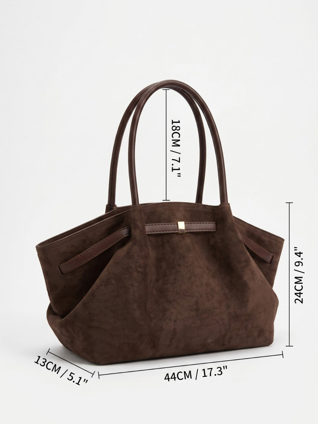 Women's Faux Suede Shoulder Tote with Belt Detail