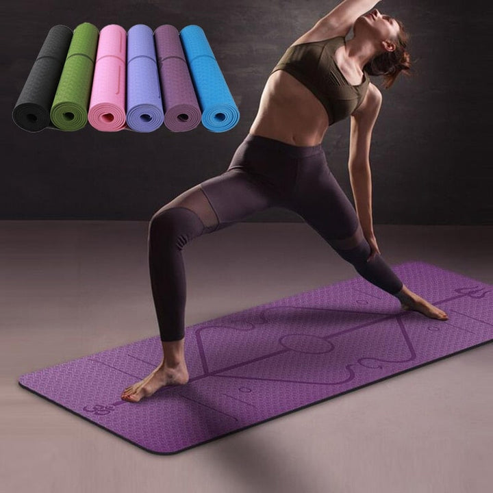 Non Slip Tpe Yoga Mat with Thick Cushioning and Body Alignment Lines for Exercise Foam