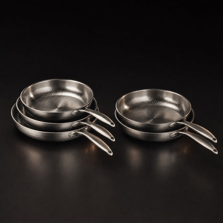 Hand-Hammered Titanium Frying Pan Set with 2 Lids, 5 Sizes (8–12 inch)