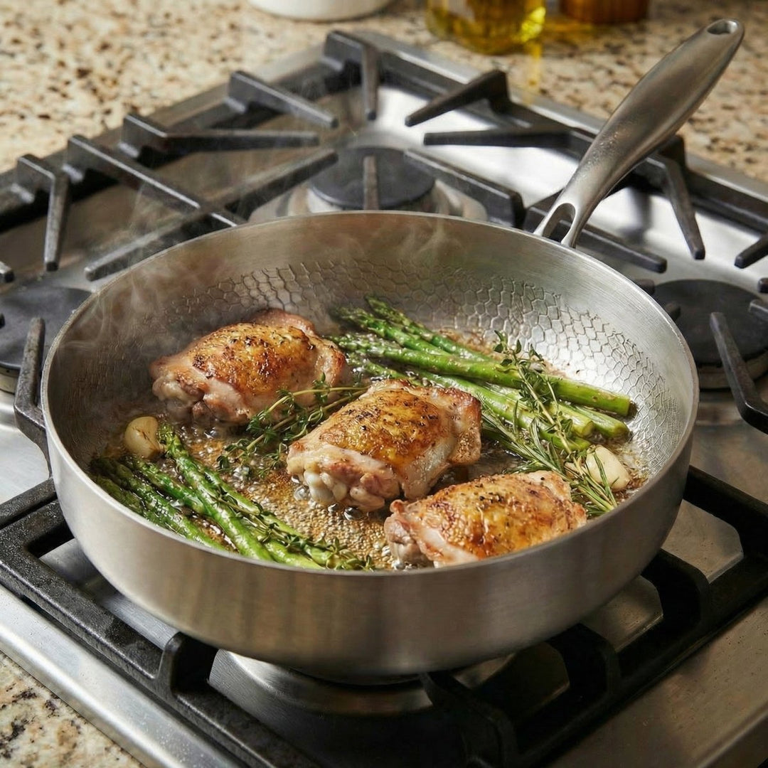 Hand-Hammered Deep Titanium Frying Pan