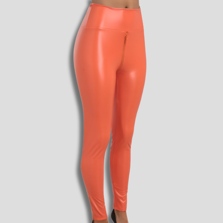Elegant Shiny Leggings with Zipper