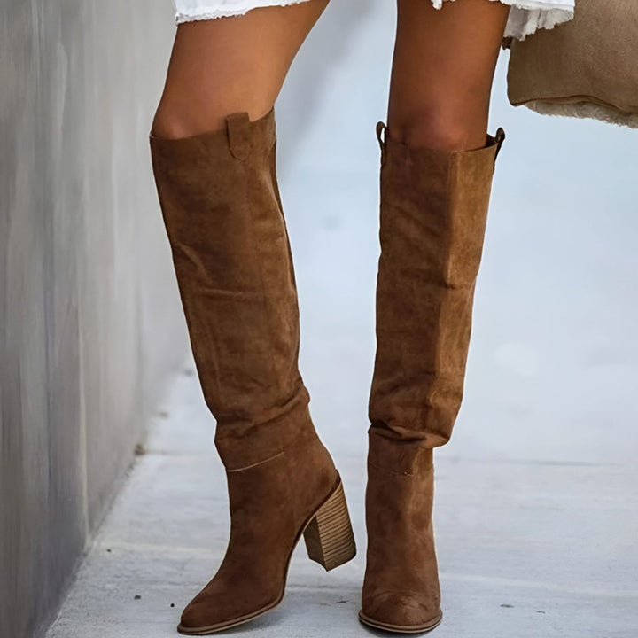 Suede Over-the-Knee Block Heel Boots for Women