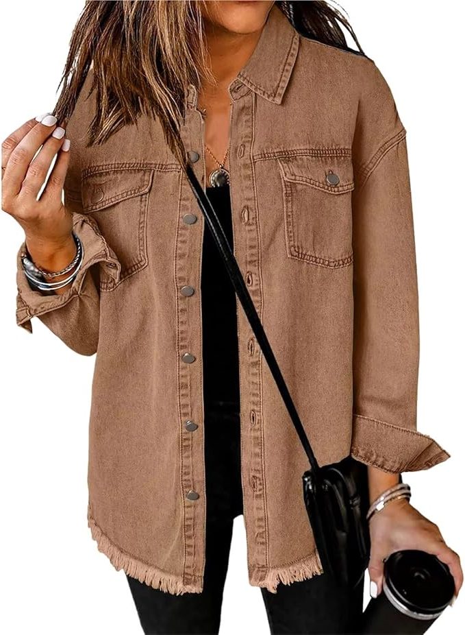 Denim Oversized Jacket with Button-Down Front for Women