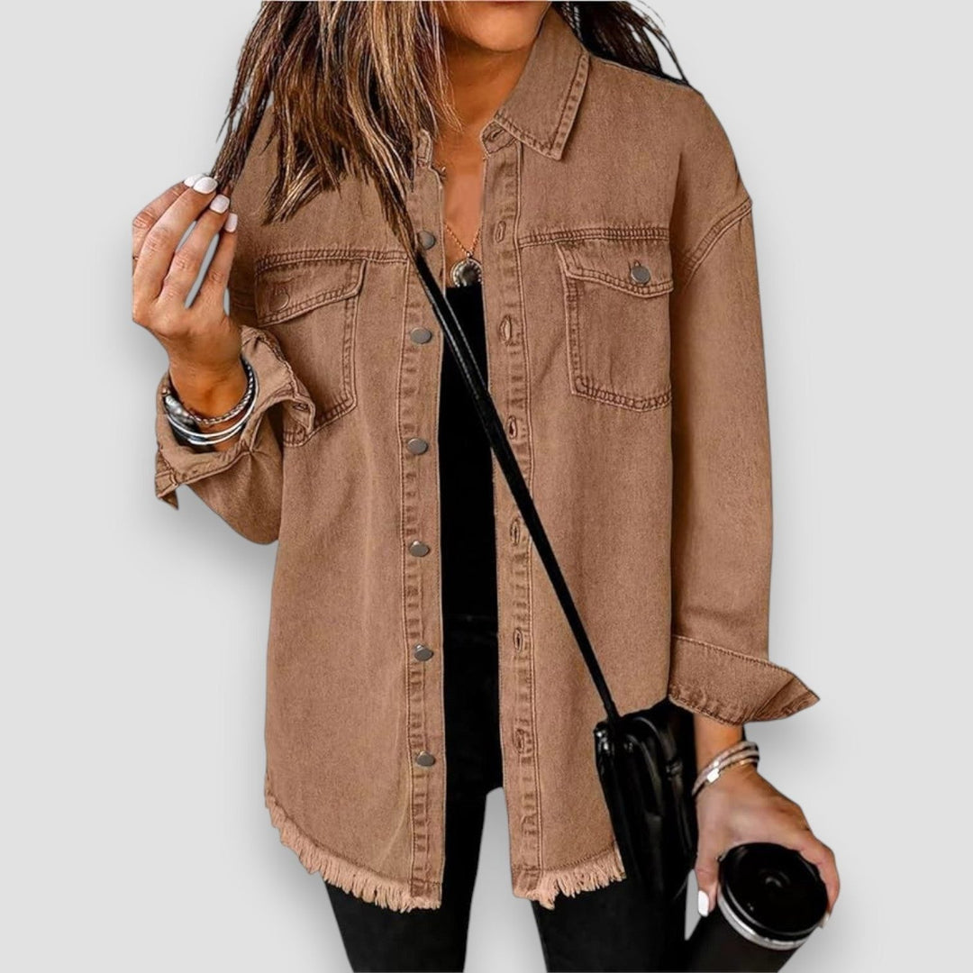 Denim Oversized Jacket with Button-Down Front for Women