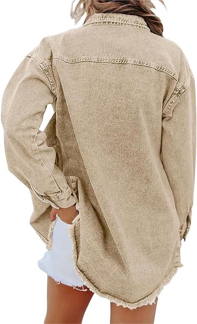 Denim Oversized Jacket with Button-Down Front for Women