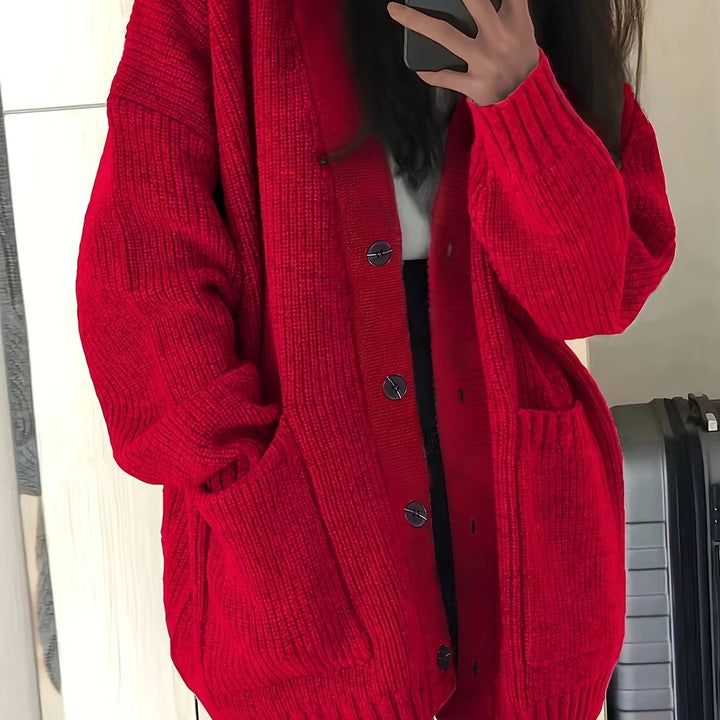 Chunky Knit Oversized Cardigan with Button-Front for Women