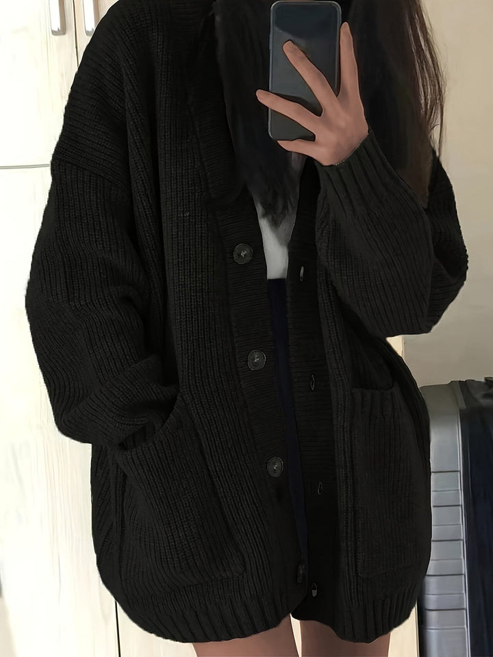 Chunky Knit Oversized Cardigan with Button-Front for Women